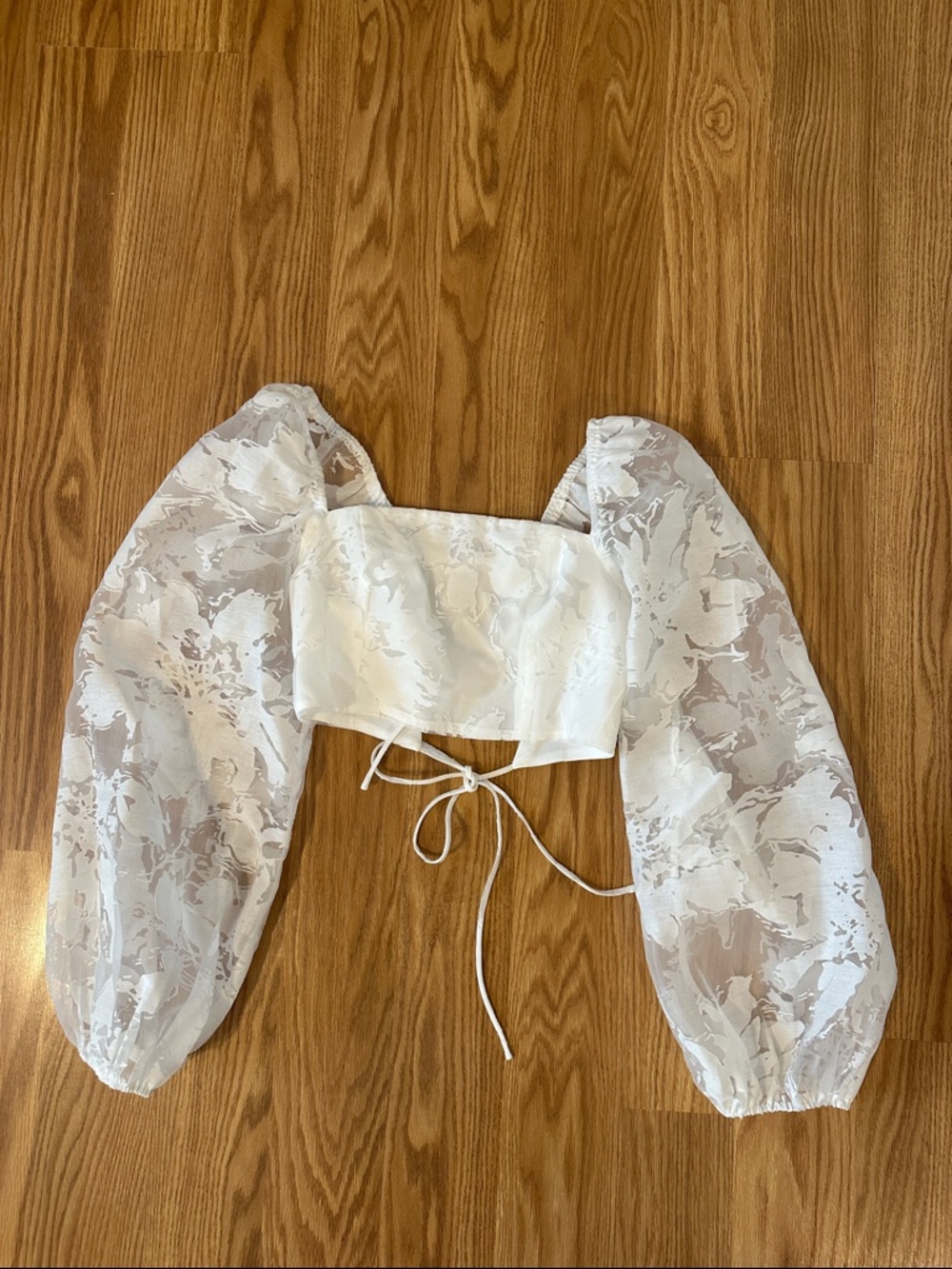 Lulu's White Floral Sheer Puff-Sleeve Crop Top Cottage-core